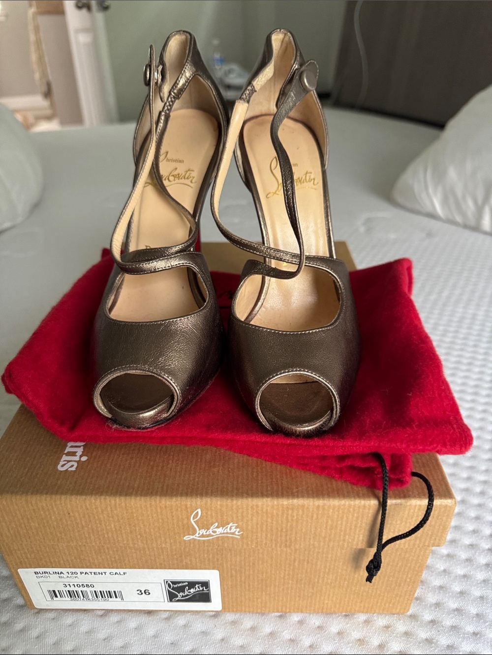 Christian Louboutin Metallic Bronze Peep-Toe Ankle-Strap Heels